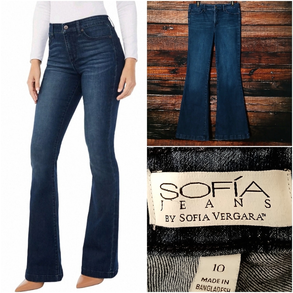 Sofia Vergara Jeans 10 Melisa Flare Leg High Rise Blue Denim Stretch